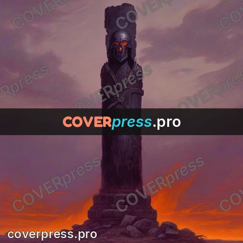 Dark fantasy illustration: stone pillar on a plain