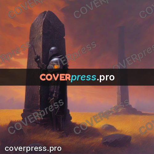 Dark fantasy illustration: stone pillar on a plain