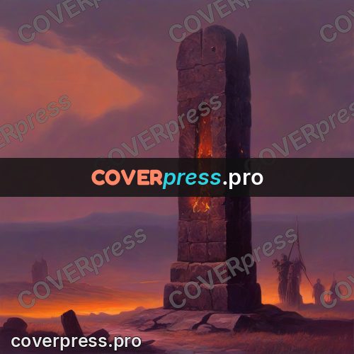 Dark fantasy illustration: stone pillar on a plain