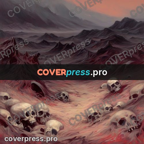 Dark fantasy illustration: bone field in a valley