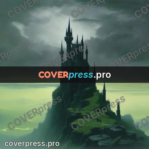 Dark fantasy illustration: black castle on a cliff