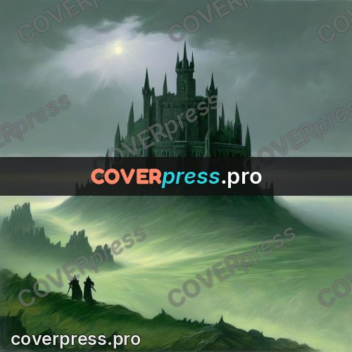 Dark fantasy illustration: black castle on a cliff