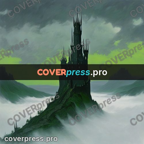 Dark fantasy illustration: black castle on a cliff