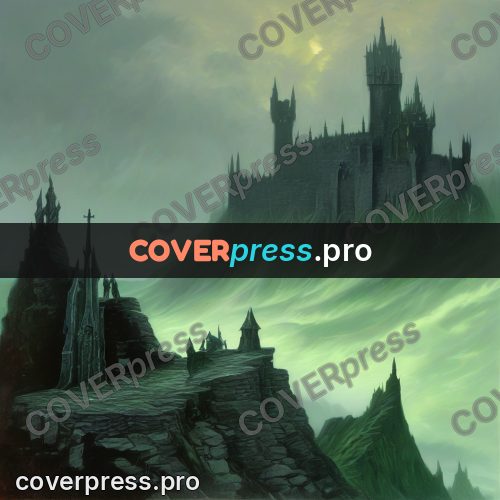 Dark fantasy illustration: black castle on a cliff