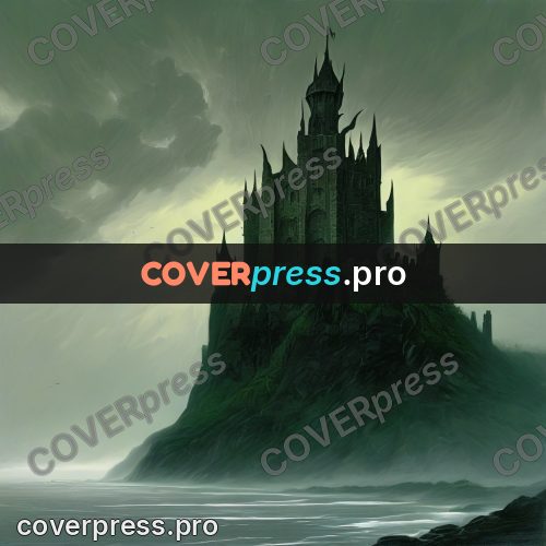 Dark fantasy illustration: black castle on a cliff