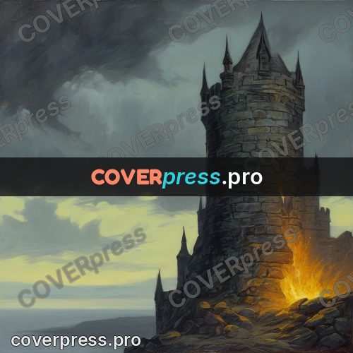 Dark fantasy illustration: castle wall with towers