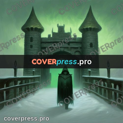 Dark fantasy illustration: bridge to the castle gate
