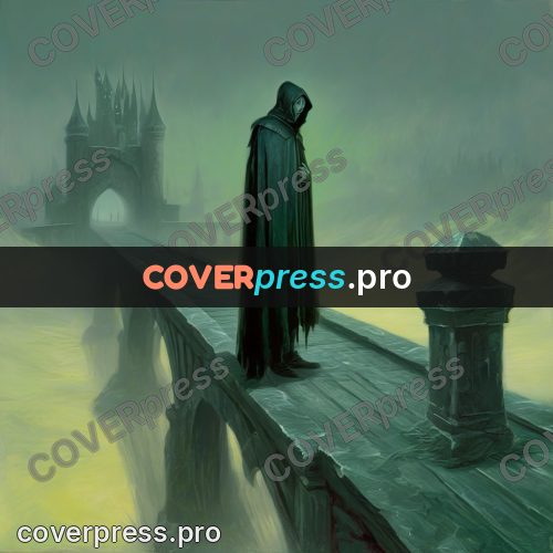 Dark fantasy illustration: bridge to the castle gate