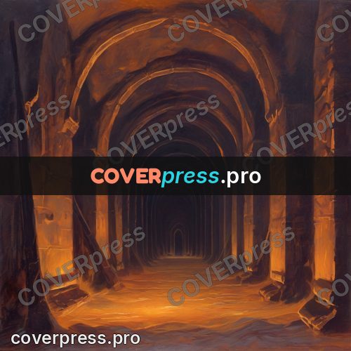 Dark fantasy illustration: enfilade of arches underground