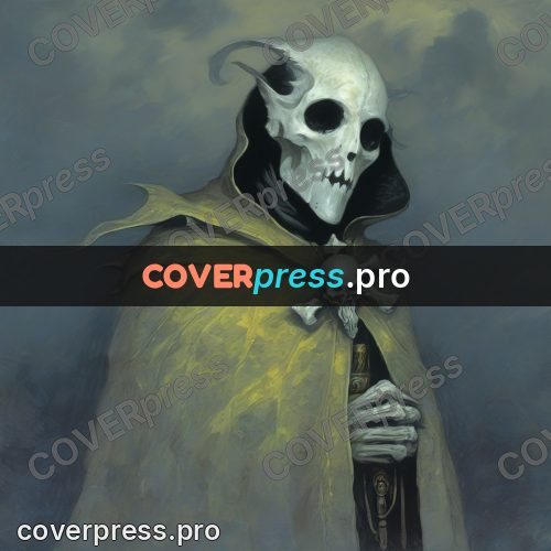 Dark fantasy illustration: head in a yellow hood