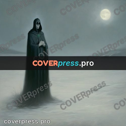 Dark fantasy illustration: cloaked figure in the mist