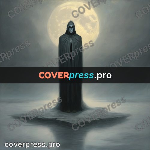 Dark fantasy illustration: cloaked figure in the mist