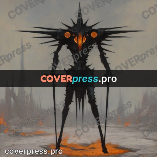 Dark fantasy illustration: spiked armour with a sword