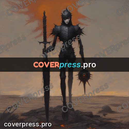 Dark fantasy illustration: spiked armour with a sword