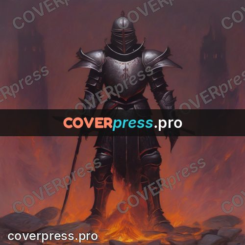 Dark fantasy illustration: suit of armour on stone