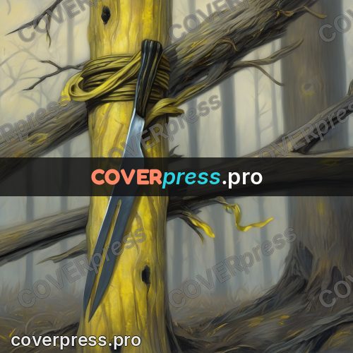 Dark fantasy illustration: yellow strands on branches