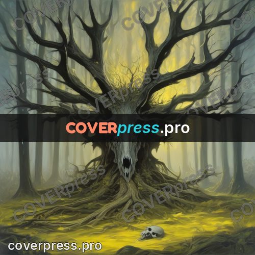 Dark fantasy illustration: tree with a deer skull