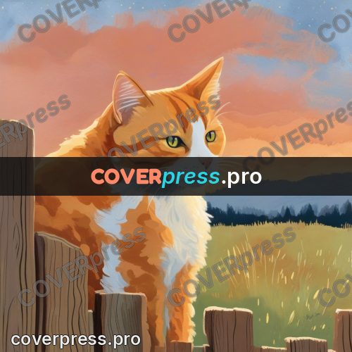 Gouache illustration: ginger cat on a fence