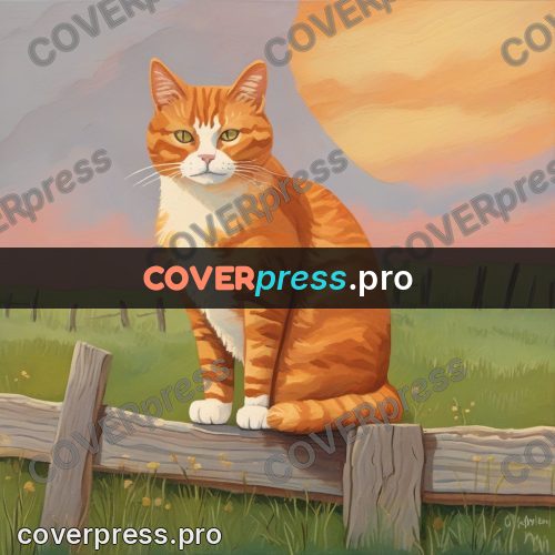 Gouache illustration: ginger cat on a fence