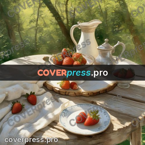 Gouache illustration: strawberries and jug on a table