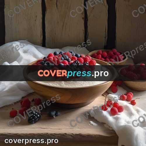 Gouache illustration: bowl and berries on a table