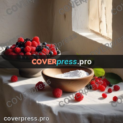 Gouache illustration: bowl and berries on a table