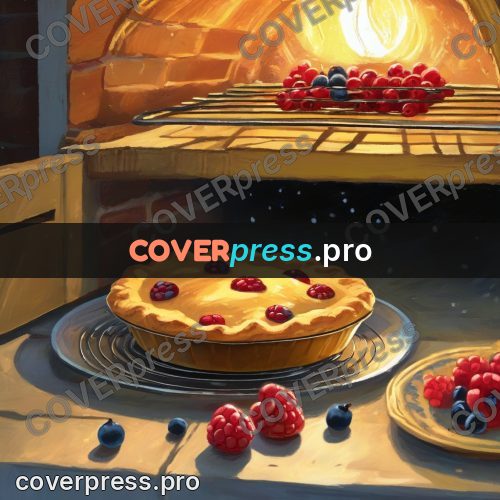 Gouache illustration: berry pie with a golden crust