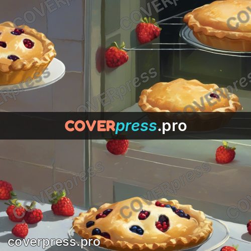 Gouache illustration: berry pie with a golden crust