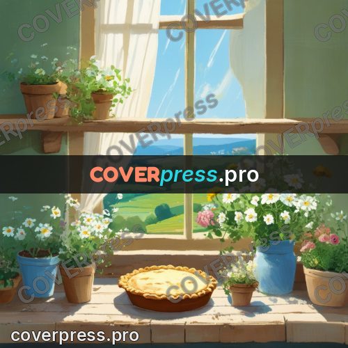 Gouache illustration: window with potted flowers