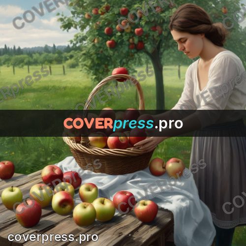 Gouache illustration: basket of apples on a table