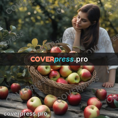 Gouache illustration: basket of apples on a table