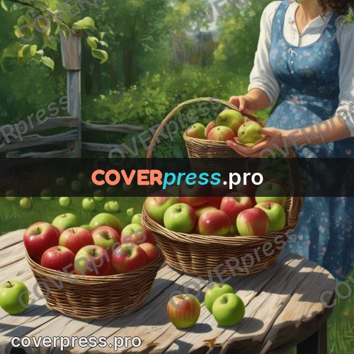 Gouache illustration: basket of apples on a table