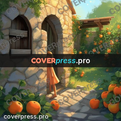 Gouache illustration: stone cellar with fruit