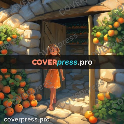 Gouache illustration: stone cellar with fruit