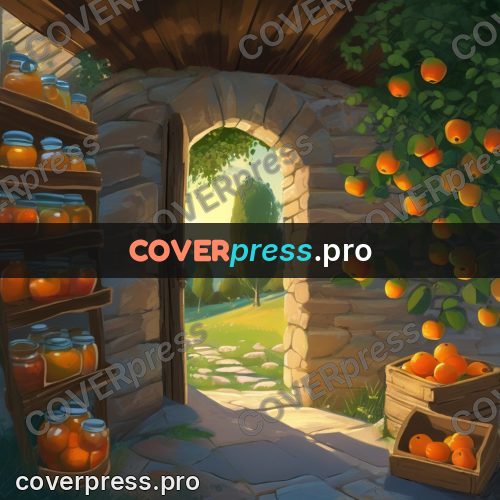 Gouache illustration: stone cellar with fruit