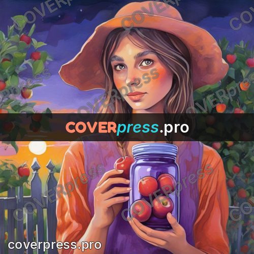 Gouache illustration: girl with a jar at sunset