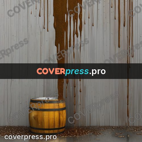 Gouache illustration: stream running down a plank wall