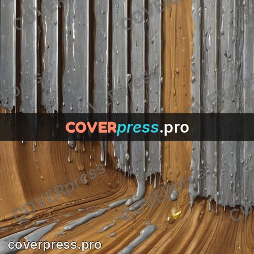 Gouache illustration: stream running down a plank wall