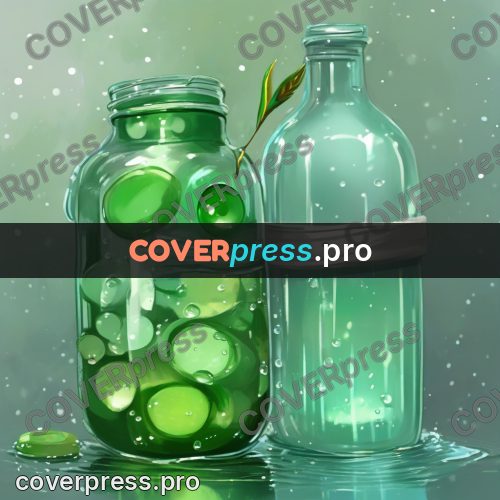 Gouache illustration: green jars of water