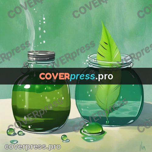 Gouache illustration: green jars of water