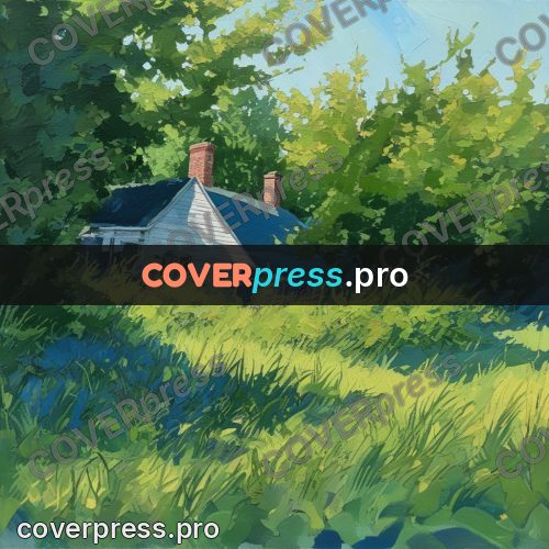Gouache illustration: house in tall grass