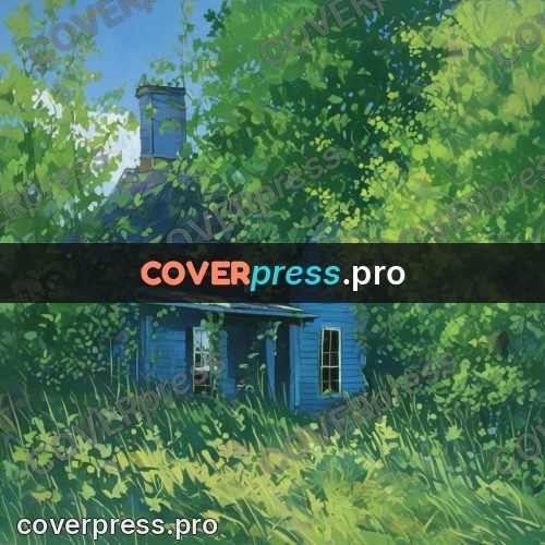Gouache illustration: house in tall grass