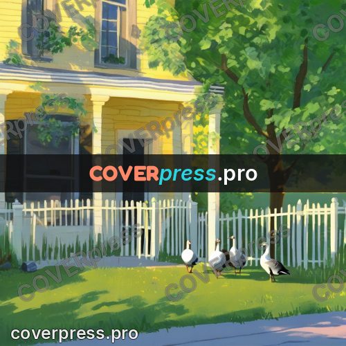 Gouache illustration: geese on a garden path