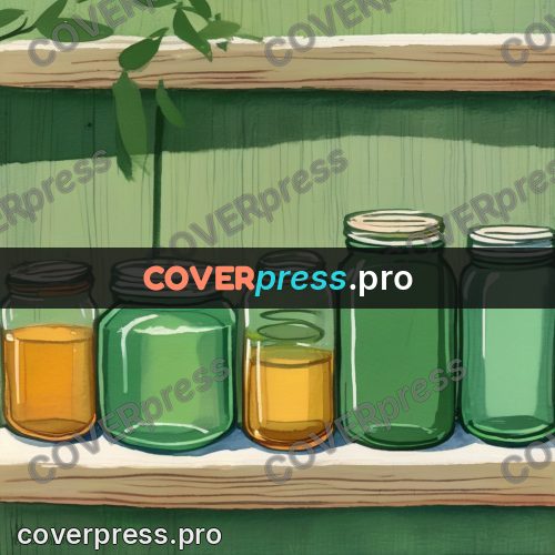 Gouache illustration: jars on wooden shelves