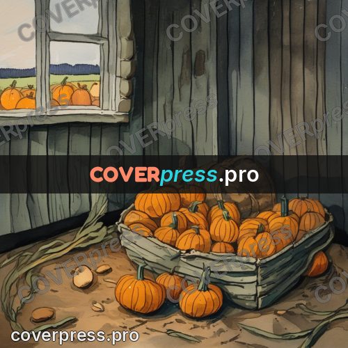 Gouache illustration: pumpkins in a barn