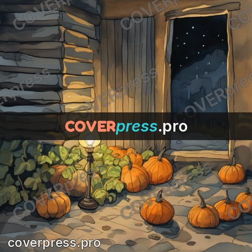 Gouache illustration: pumpkins in a barn
