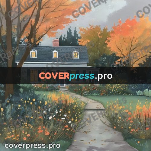 Gouache illustration: house with flowers by the porch