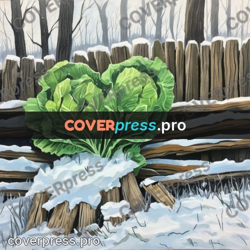 Gouache illustration: cabbages in the snow