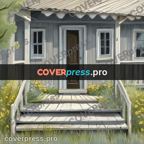 Gouache illustration: porch of a wooden house