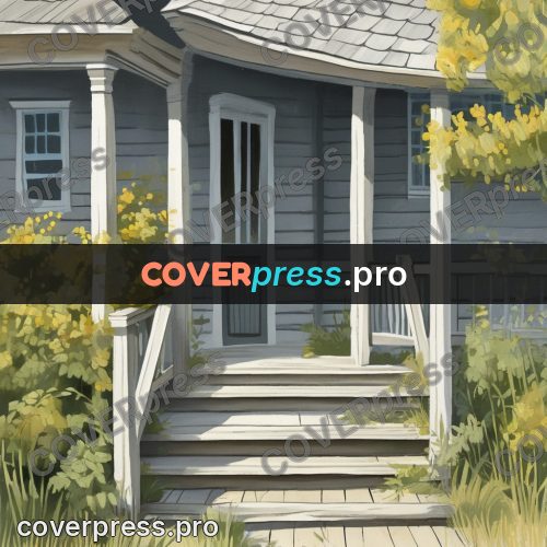 Gouache illustration: porch of a wooden house